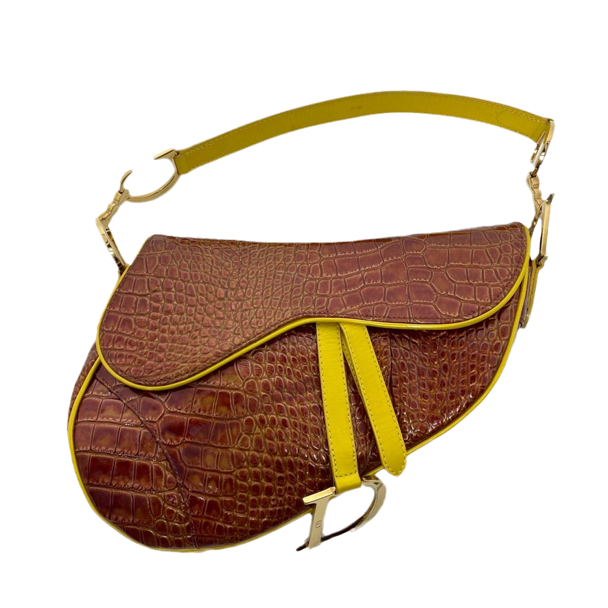 Dior Saddle Brown Medium Crocodile embossed Leather Handbag