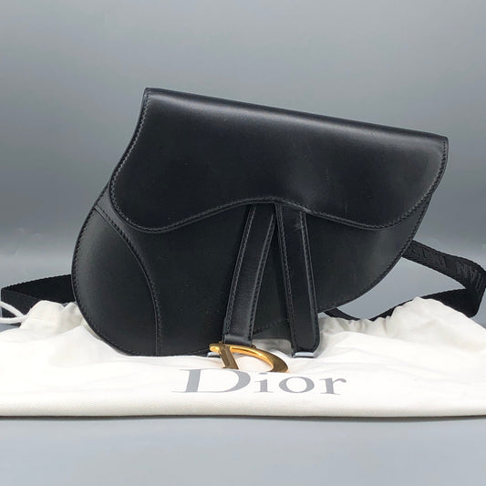 Christian Dior Smooth Black Leather Saddle Waist Belt Bag