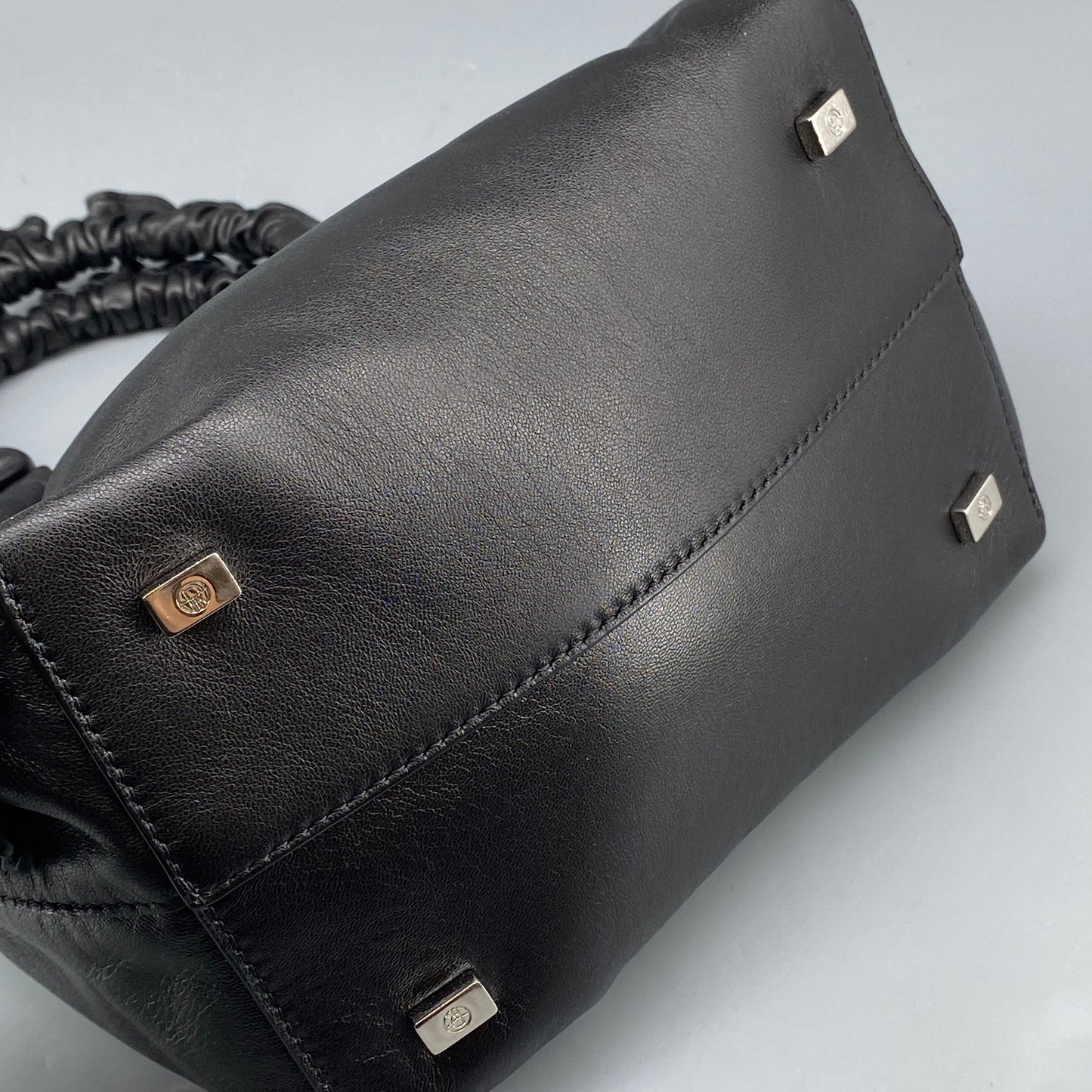The Row Double Circle Bag Soft Black Leather Shoulder Bag
