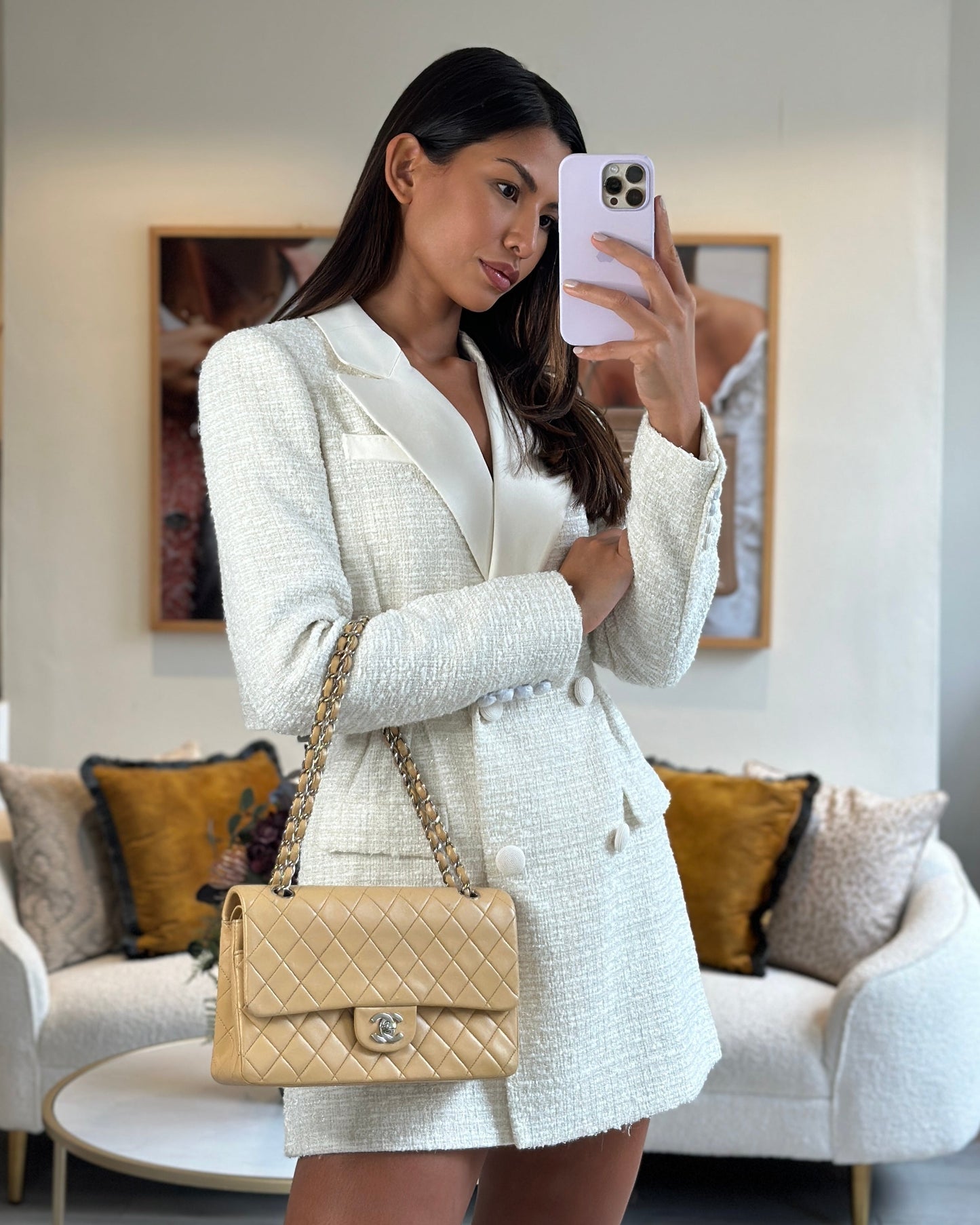Chanel Beige Classic Medium Double Flap Flap Bag - Rovelle Bags
