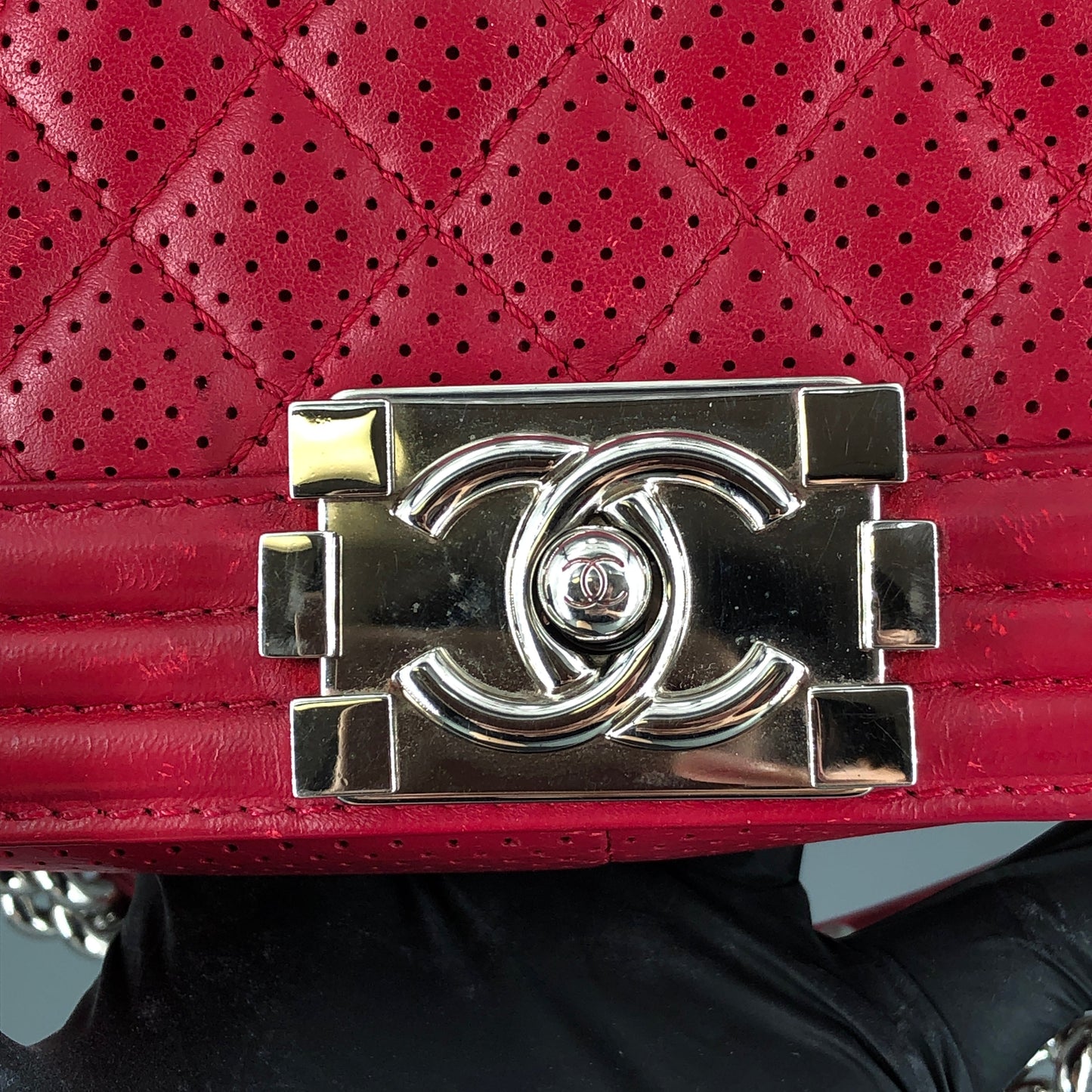 Chanel Boy Perforated Lambskin Quilted Shoulder Bag Hot Pink