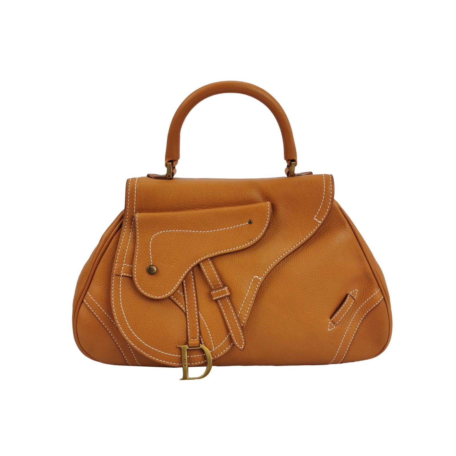Dior Top Handle Saddle Bag Cognac Tan Brown Calfskin Leather