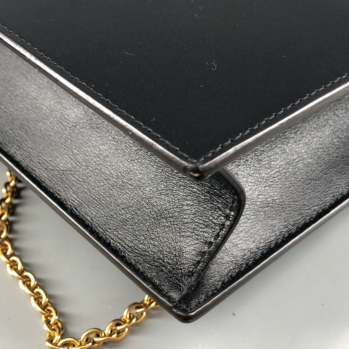 Celine Genuine Python & Smooth Calfskin Envelope Chain Shoulder Bag Black