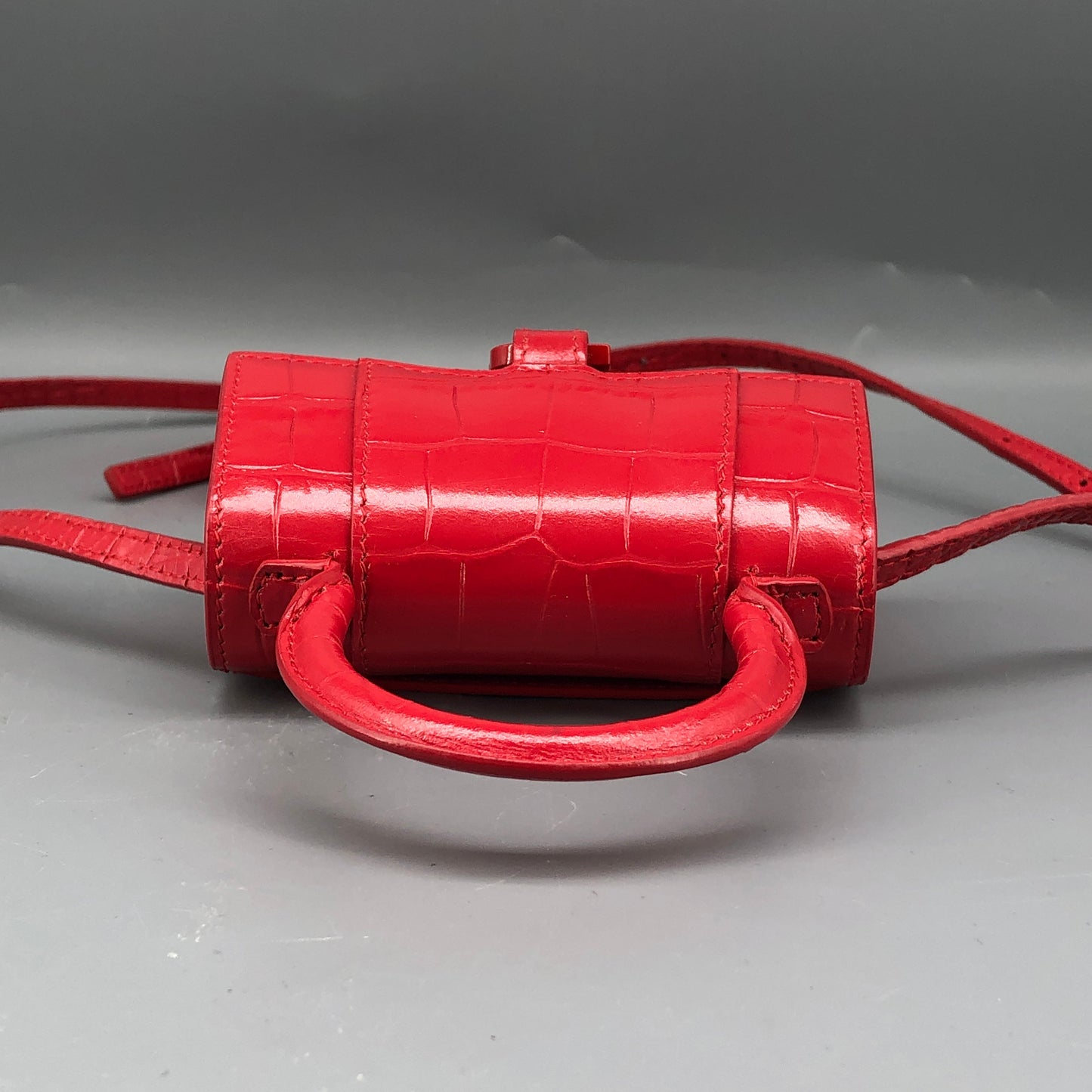 Balenciaga Red Croc Embossed Nano Hourglass Top Handle Bag