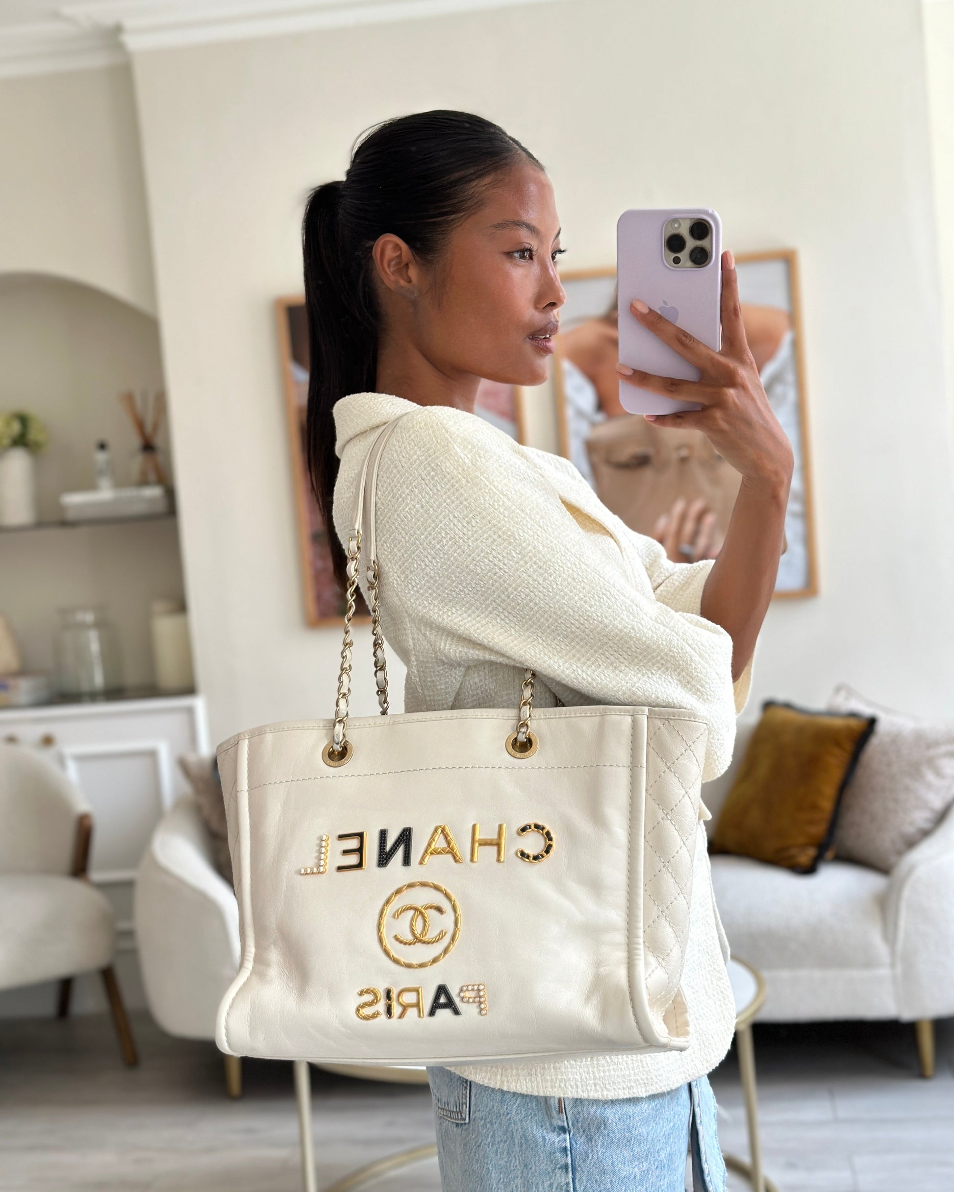 Chanel *HOT* Chanel White Small Deauville Tote Bag - Rovelle Bags