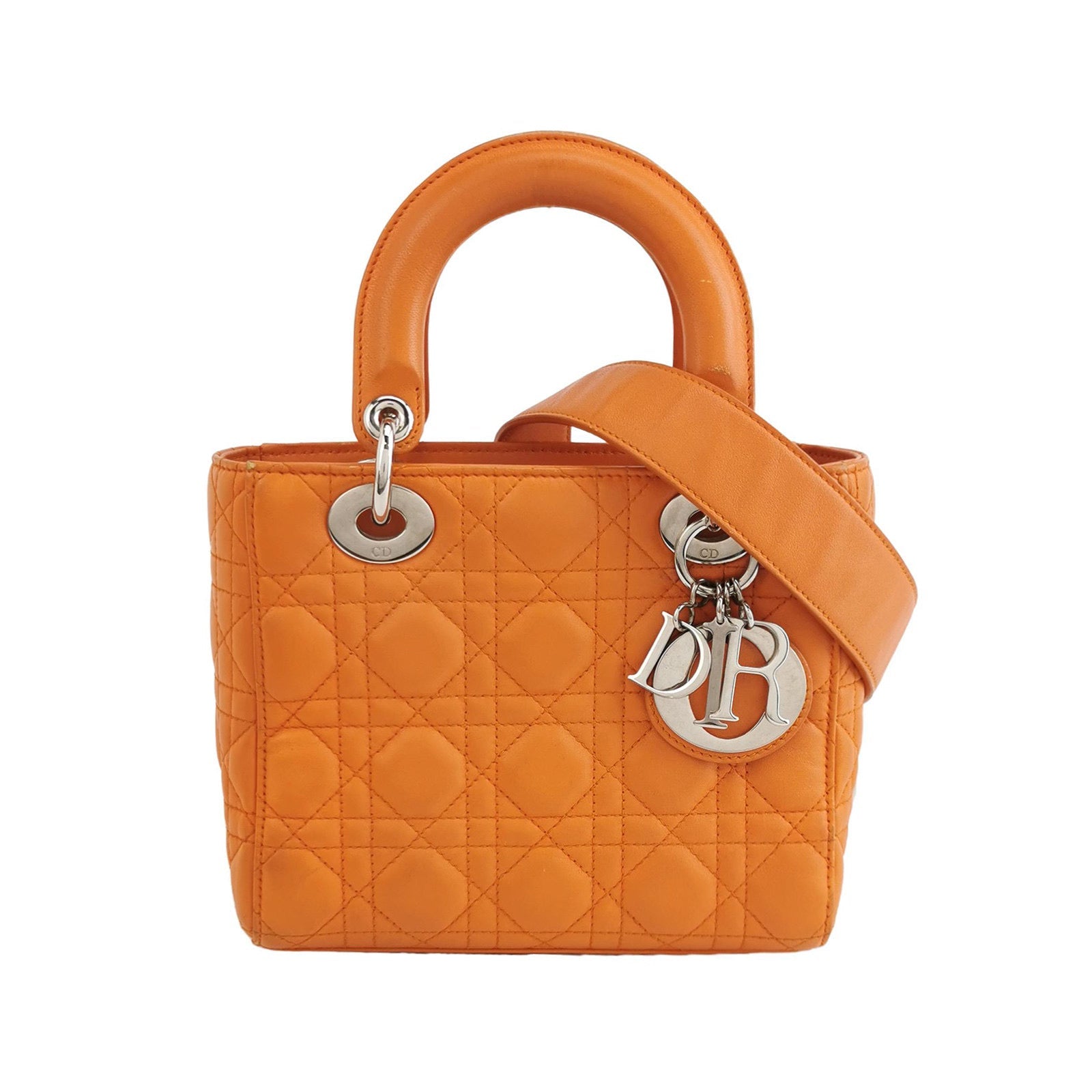 Lady Dior My Abcdior 2016 Small Orange Lambskin Cannage Leather Handbag