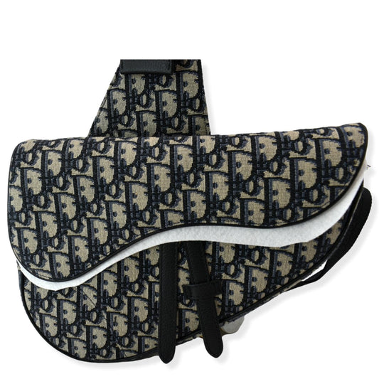 CHRISTIAN DIOR Saddle Oblique Jacquard Crossbody Bag Navy Grey