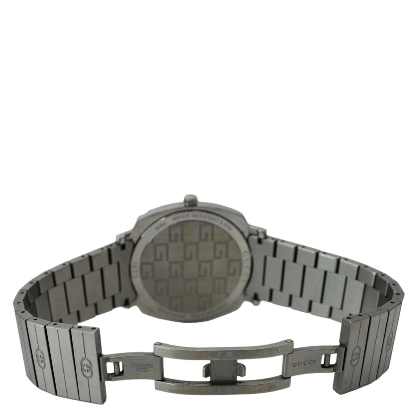 GUCCI Grip 1573 GG Engraved Quartz Silver Dial Stainless Steel Watch 35MM