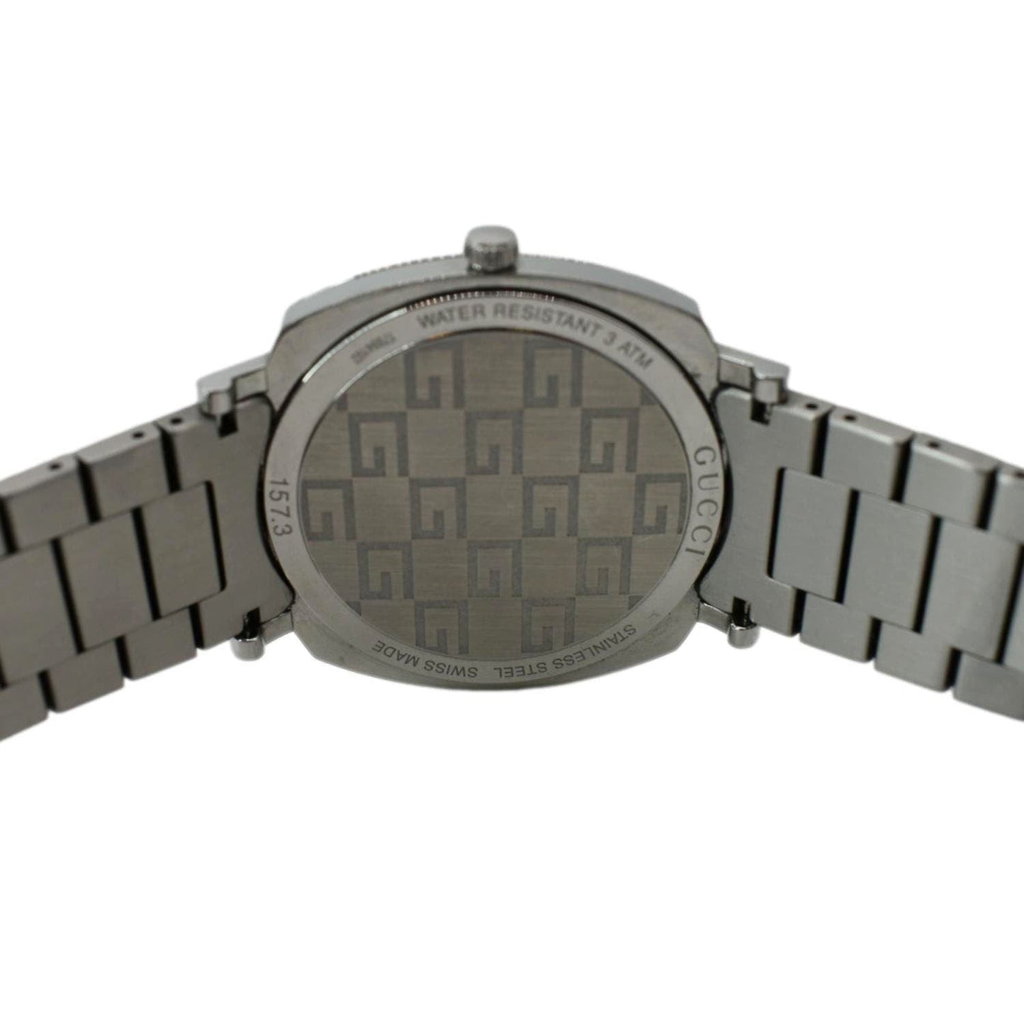 GUCCI Grip 1573 GG Engraved Quartz Silver Dial Stainless Steel Watch 35MM