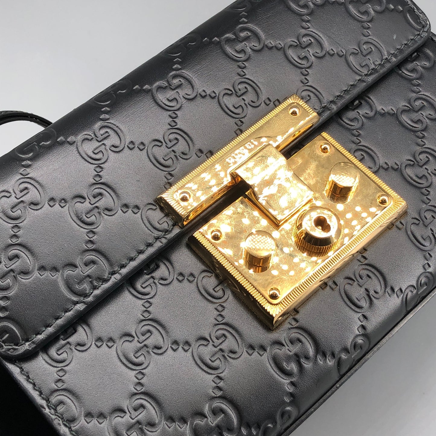 Gucci Black GG Embossed Leather Padlock Shoulder Bag