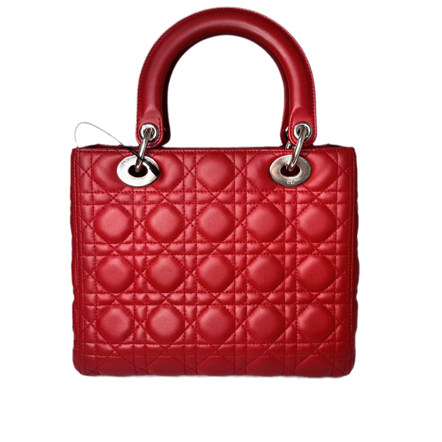 Lady Dior Medium Bag Red Lambskin Cannage Leather Without Strap