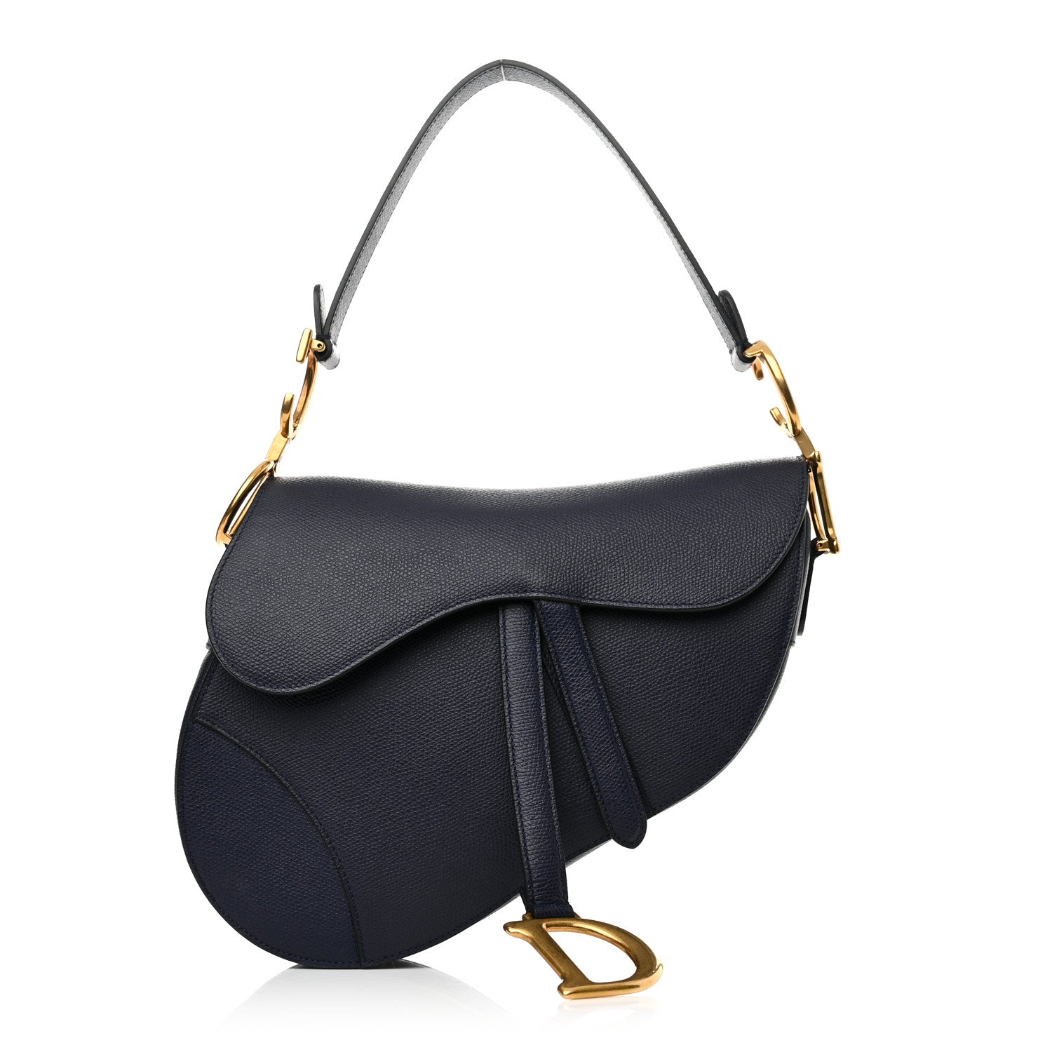 DIOR GRAINED CALFSKIN LEATHER SADDLE BAG IN INDIGO BLUE