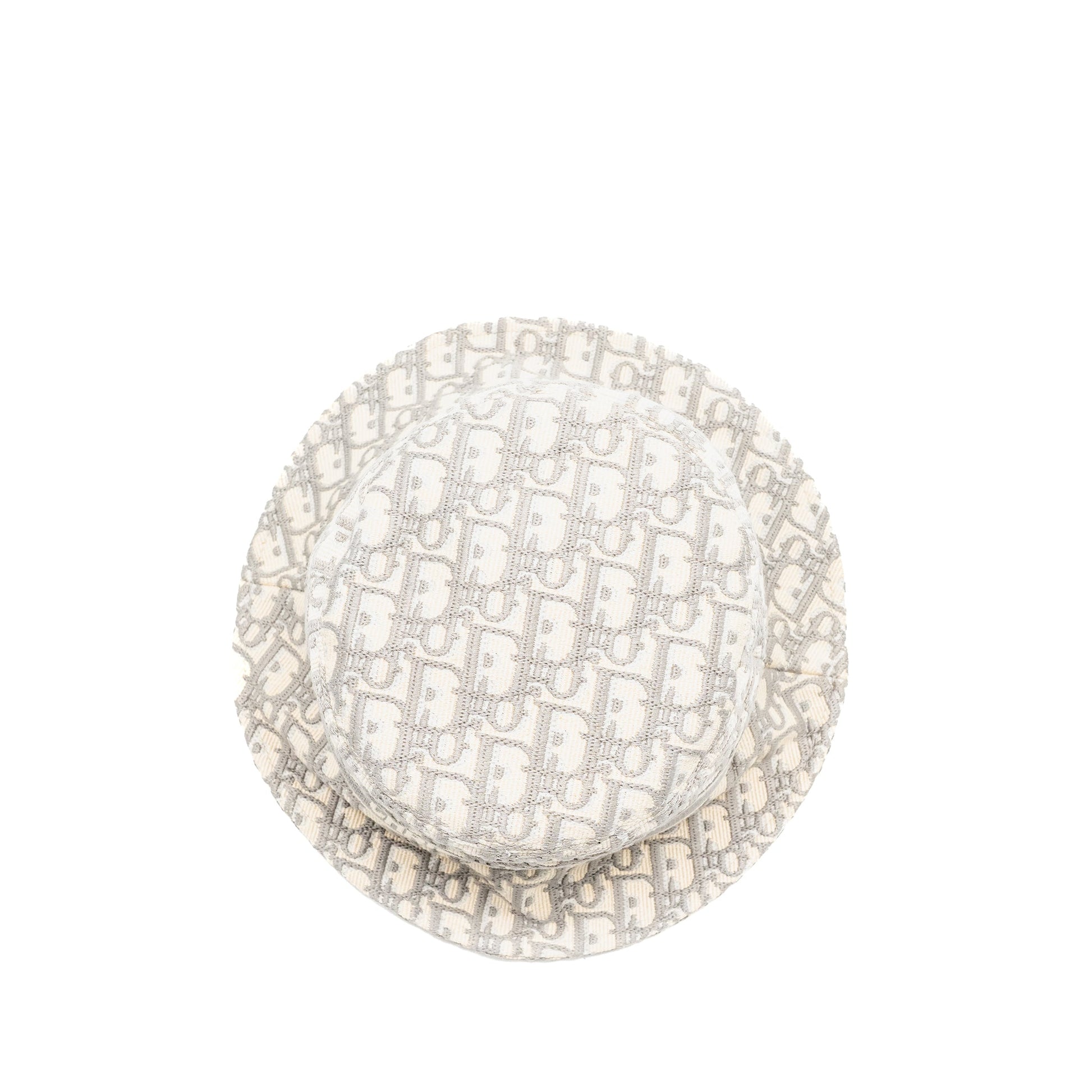 Dior Size 58 Oblique Small Brim Bucket Hat Cotton White/Gray