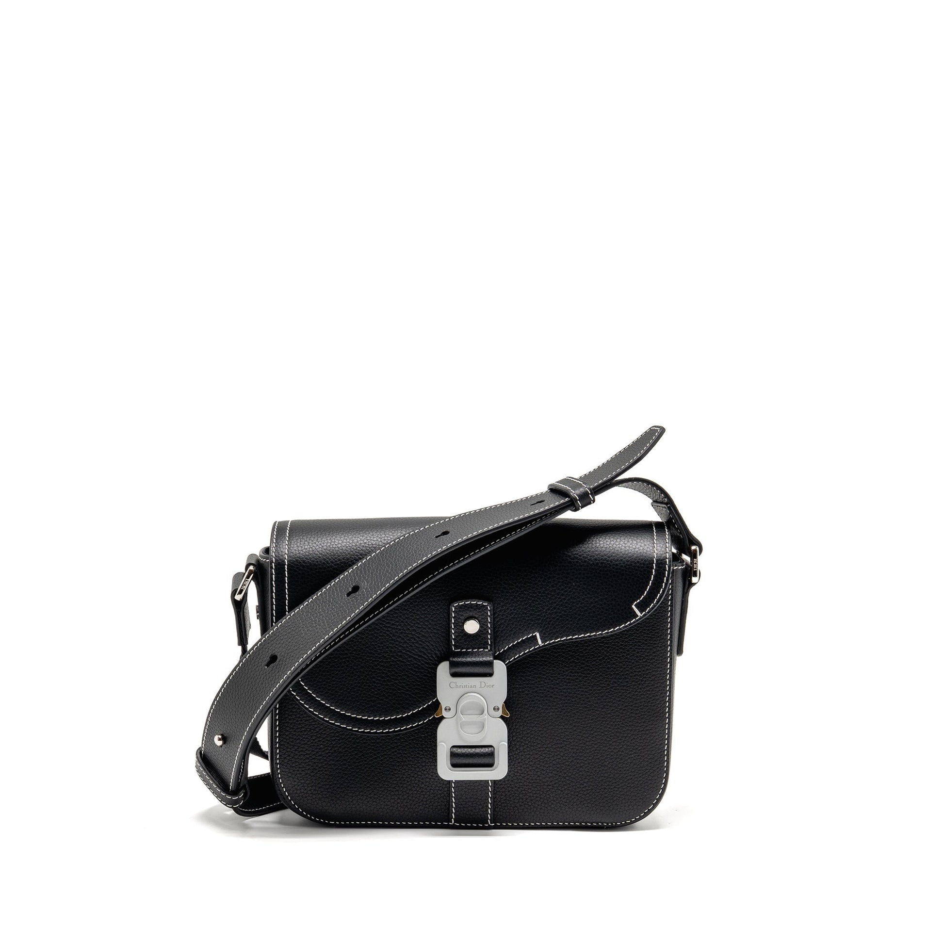 Dior Medium Saddle Flap Messenger Purse Grained Calfskin Black