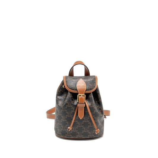 Celine Mini Backpack Folco Triomphe Canvas/Calfskin Tan GHW