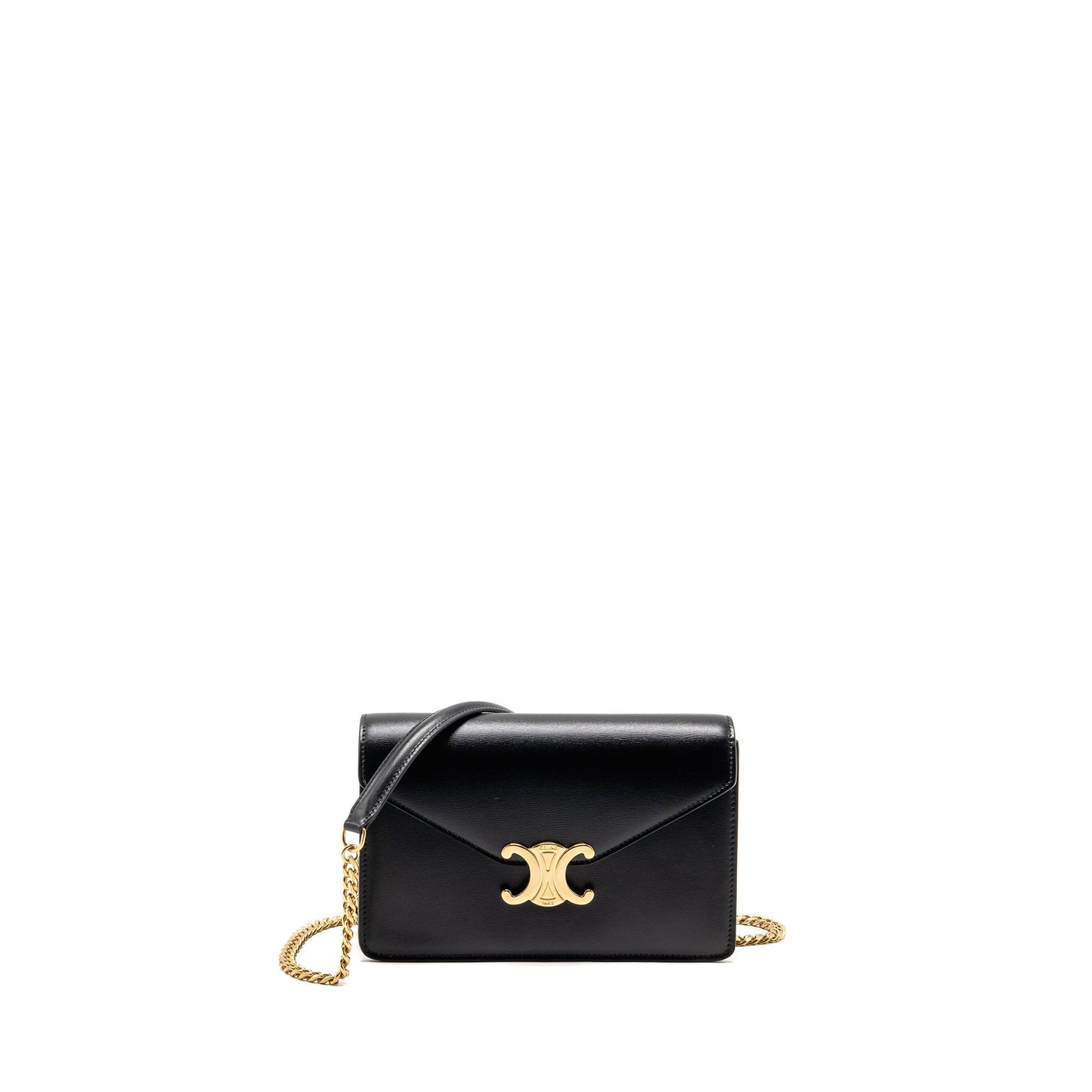 Celine Triomphe Wallet on Chain Margo Shiny Calfskin Black