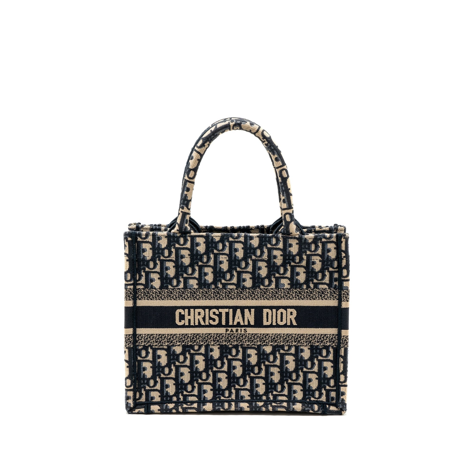 Dior small book tote blue oblique jacquard embroidery