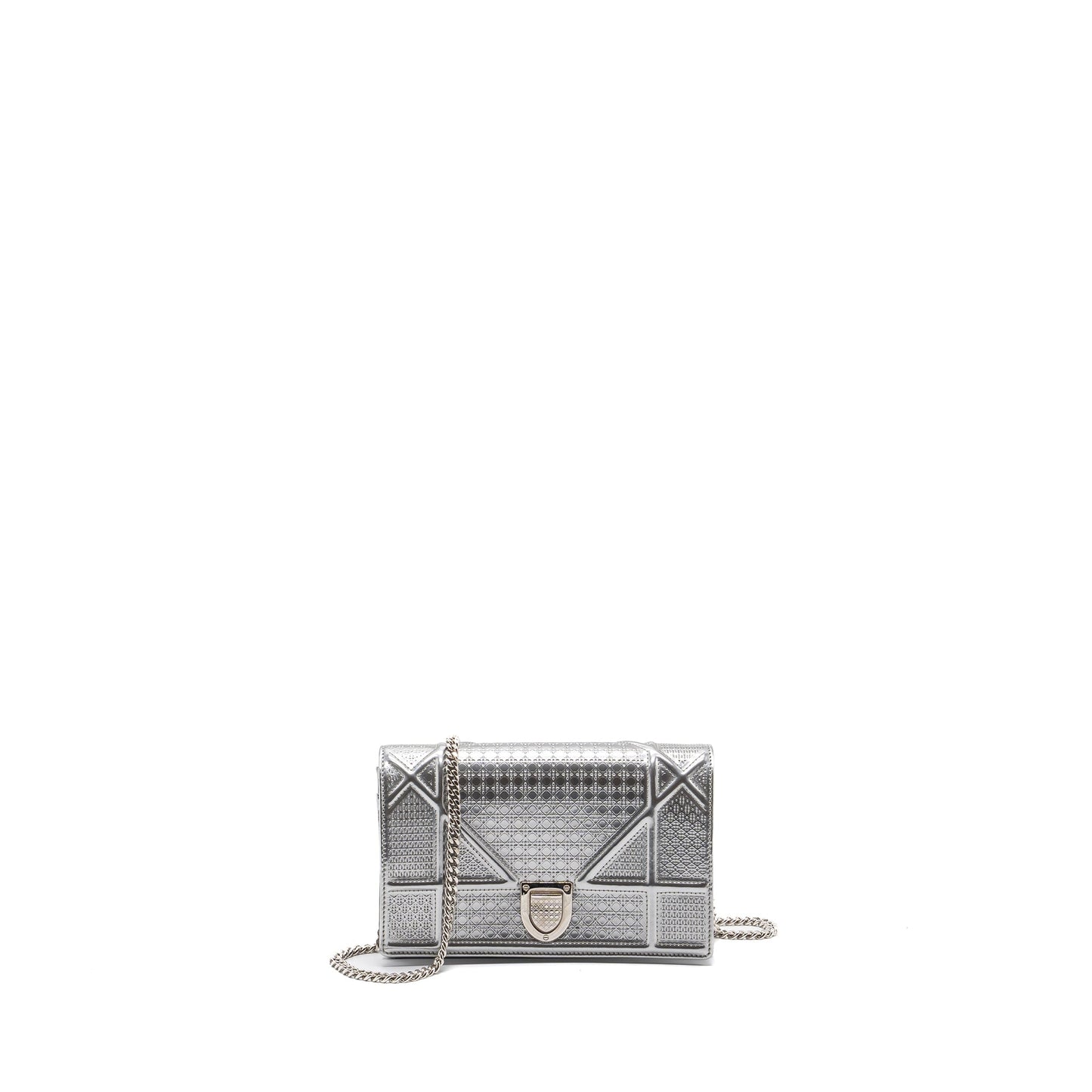Dior Diorama Wallet On Chain Patent Metallic Silver