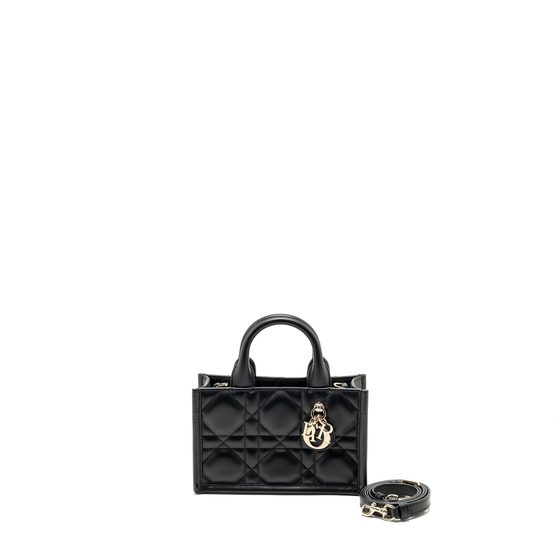 Dior Dioramour Mini Dior Book Tote Macrocannage Calfksin Black