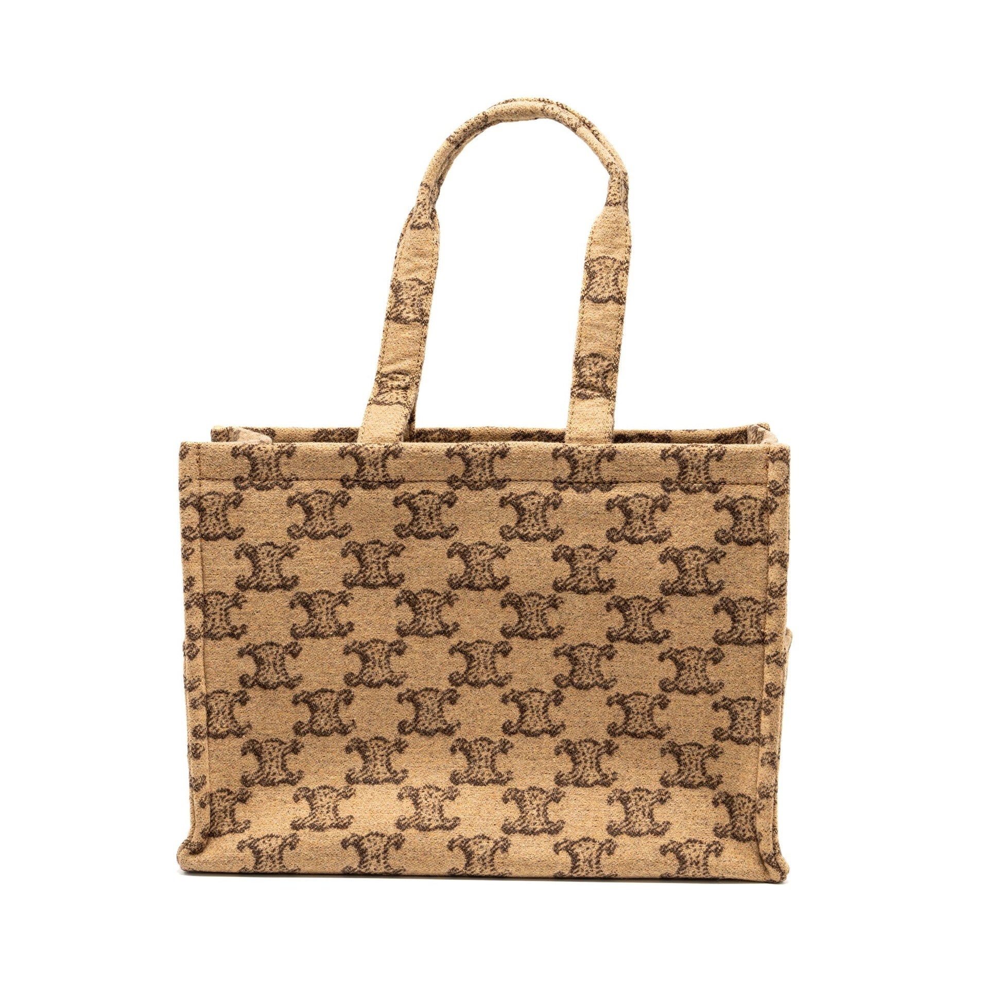 Celine Large Cabas Thais Triomphe Printed Wool/Calfskin Brown