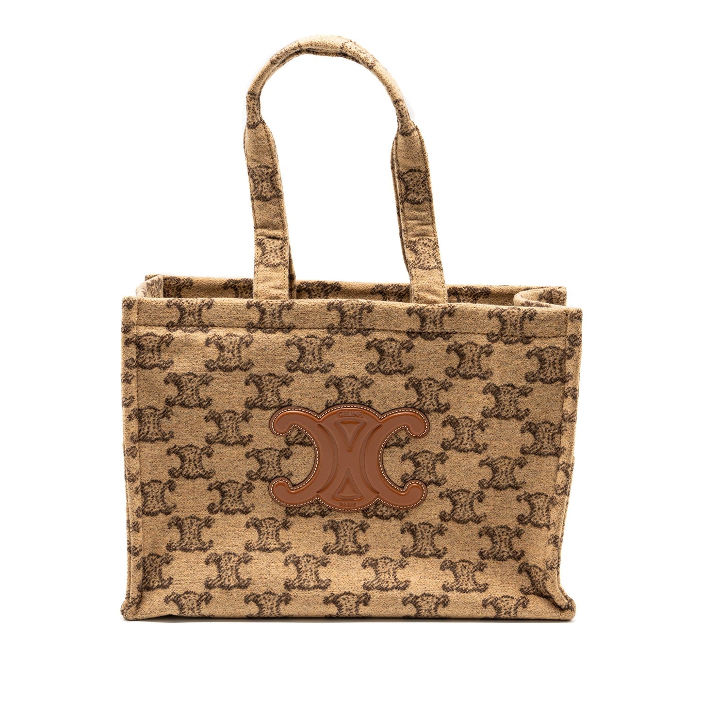 Celine Large Cabas Thais Triomphe Printed Wool/Calfskin Brown