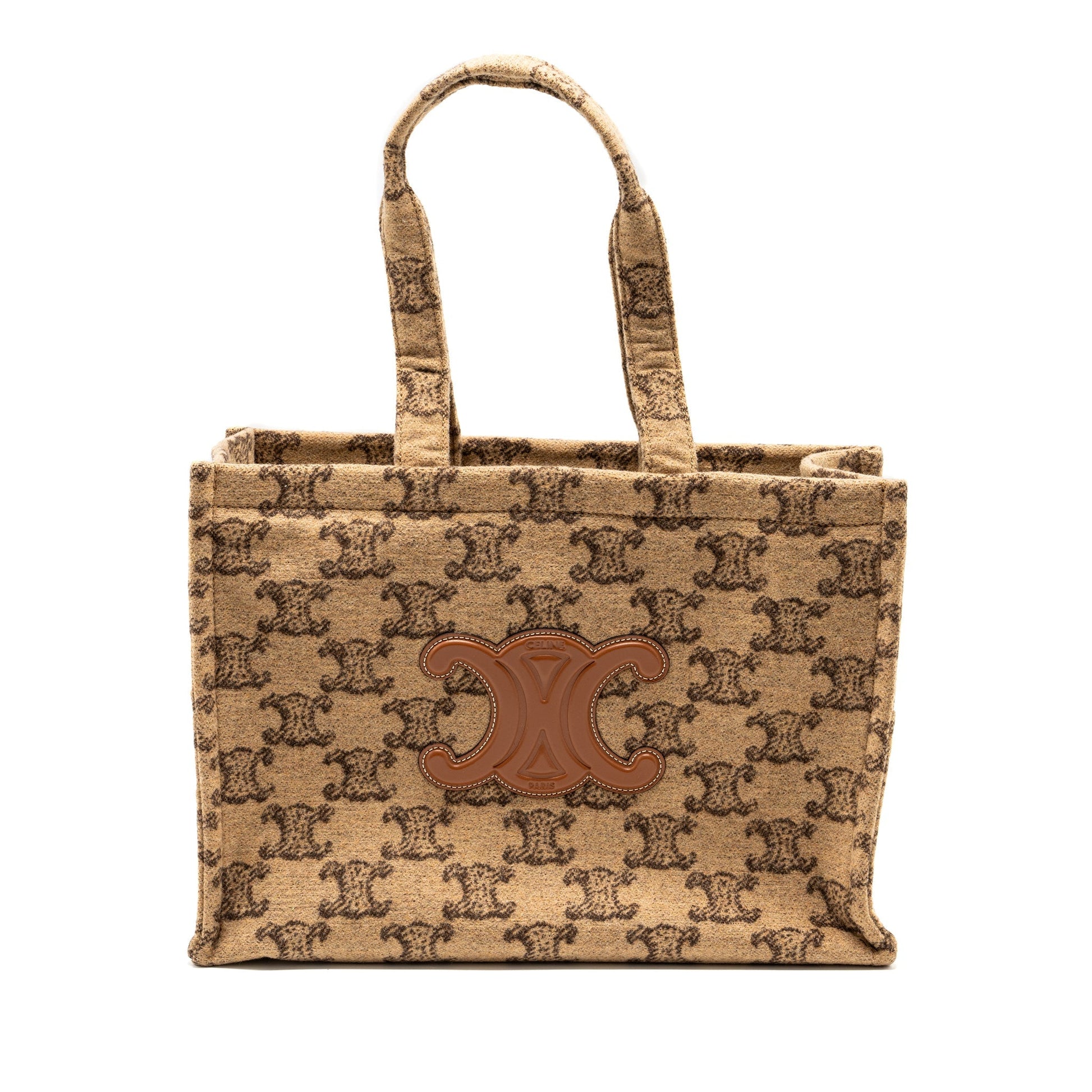 Celine Large Cabas Thais Triomphe Printed Wool/Calfskin Brown