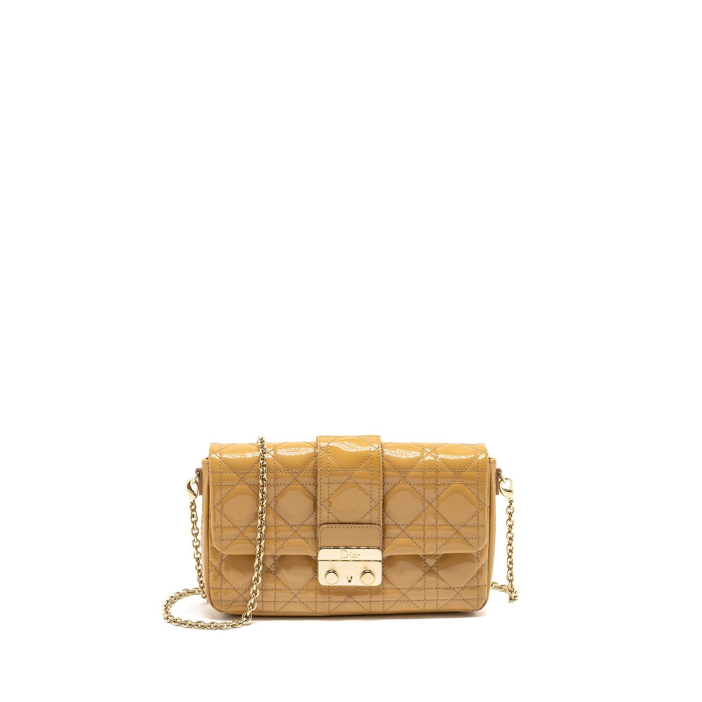 Dior Miss Dior Wallet On Chain Cannage Patent Beige