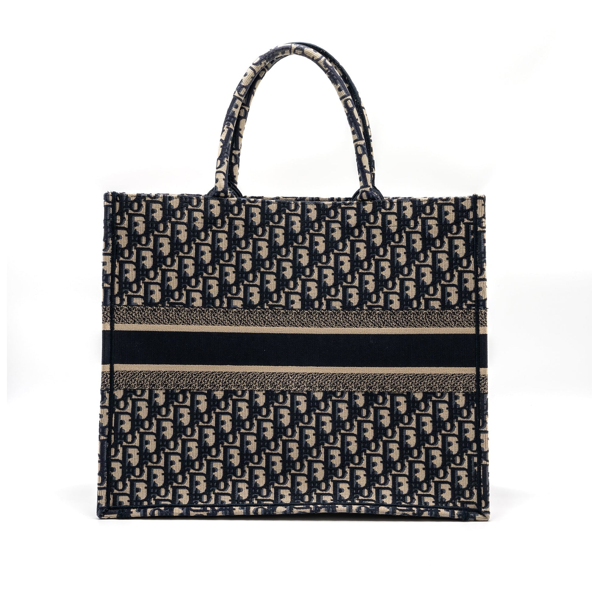 large book tote ecru and blue Dior oblique embroidery