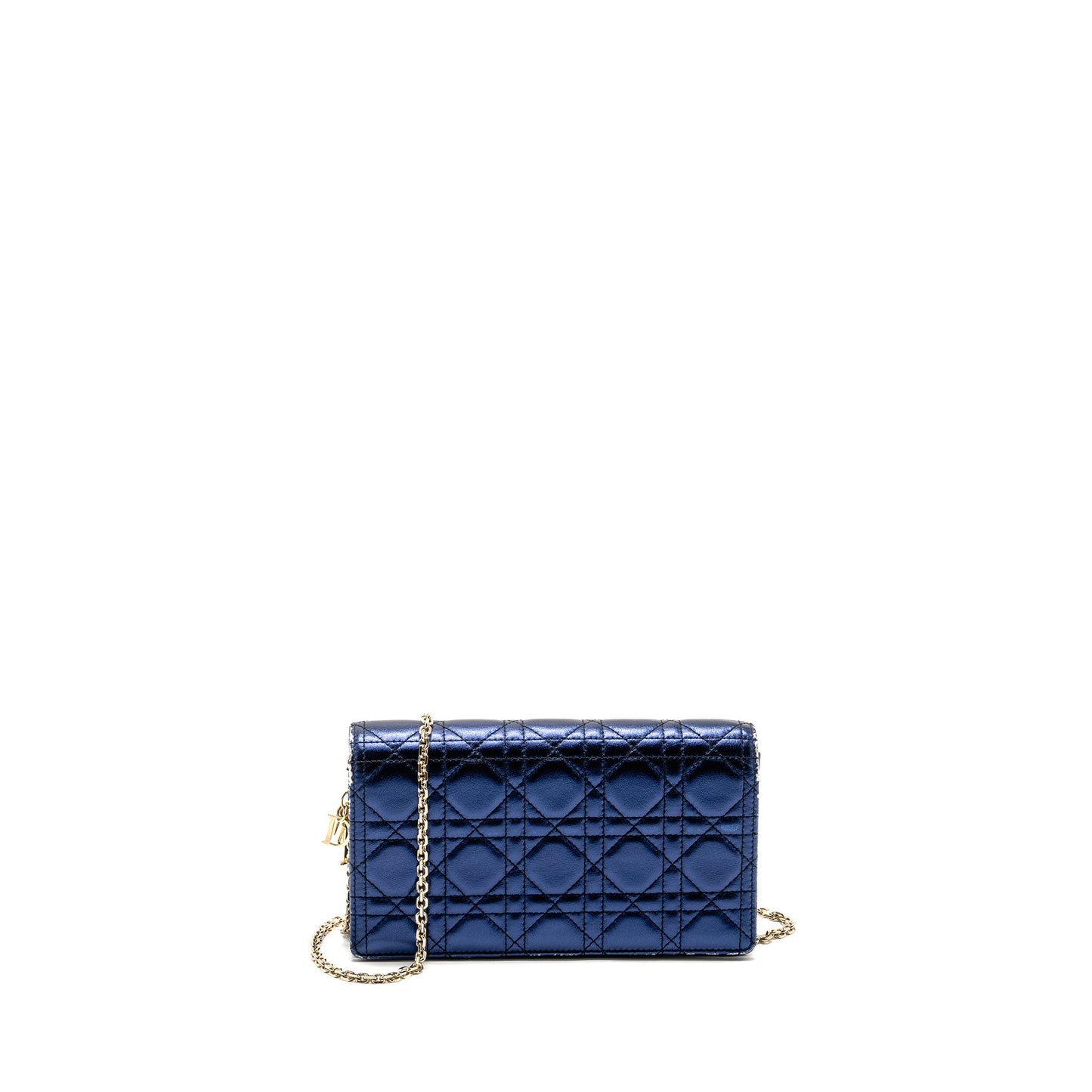 Dior Lady Dior Pouch Cannage Wallet On Chain Lambskin Blue