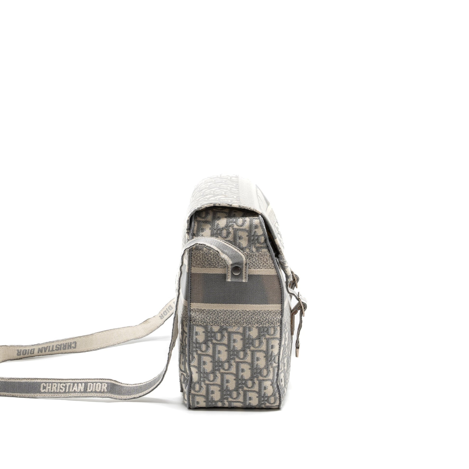 Dior Diorcamp Messenger Purse Oblique Embroidery Light Grey