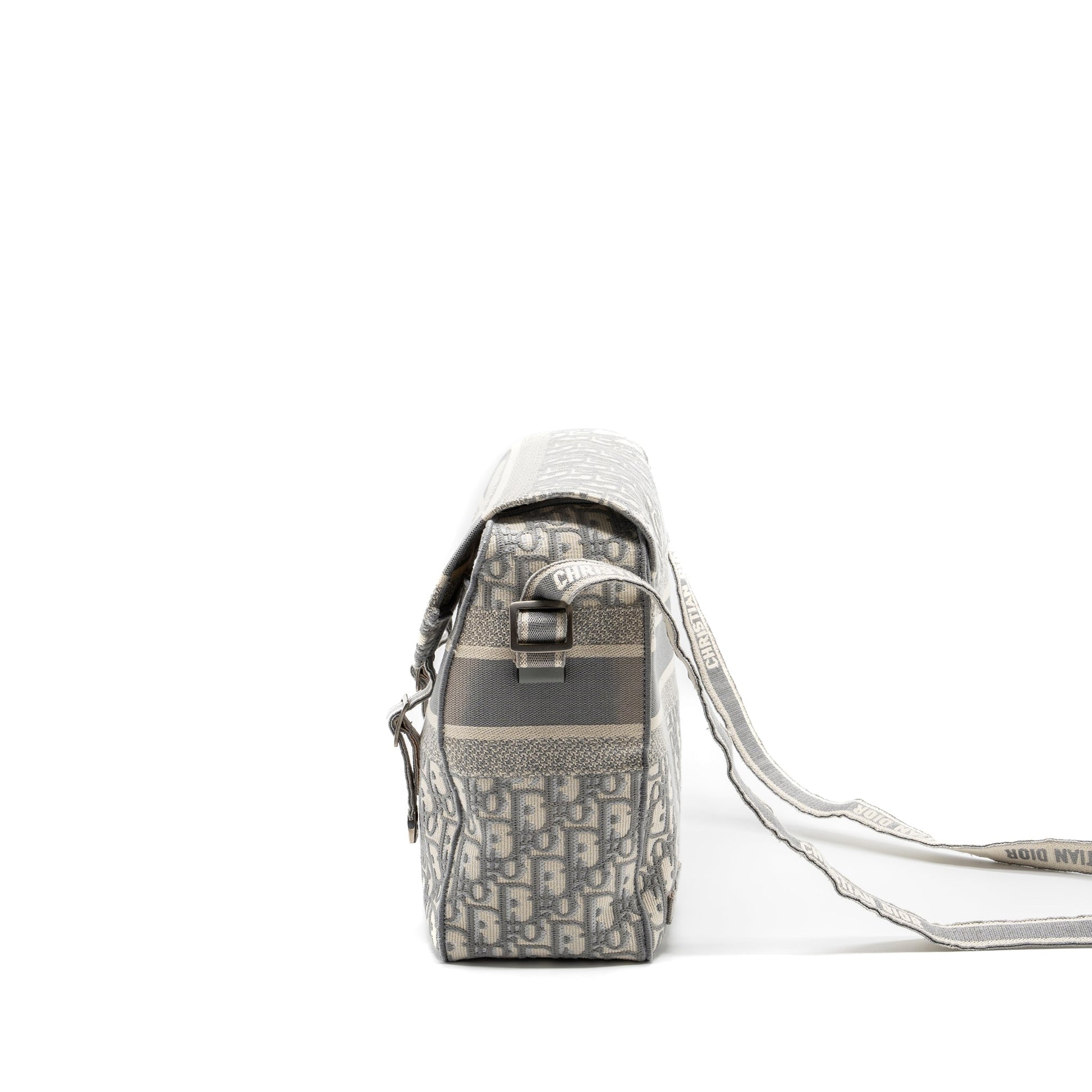 Dior Diorcamp Messenger Purse Oblique Embroidery Light Grey
