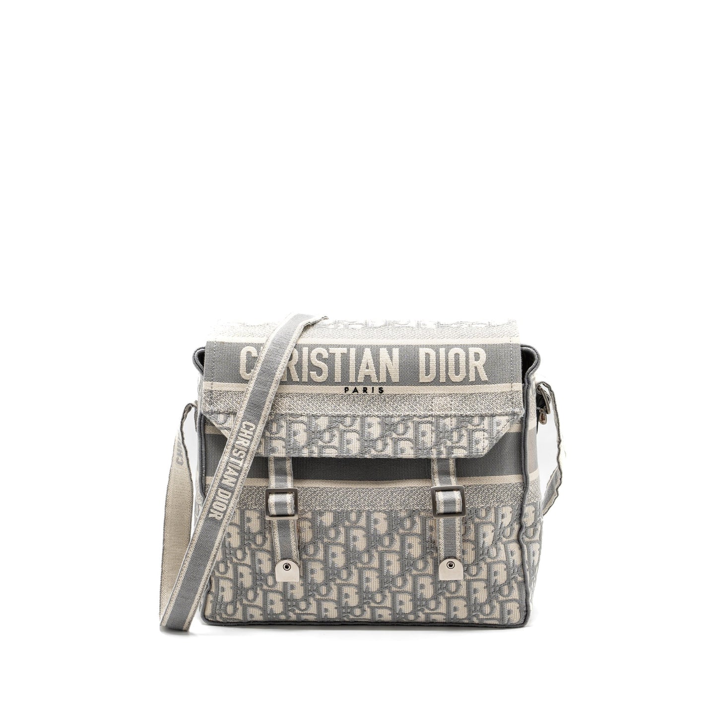 Dior Diorcamp Messenger Purse Oblique Embroidery Light Grey