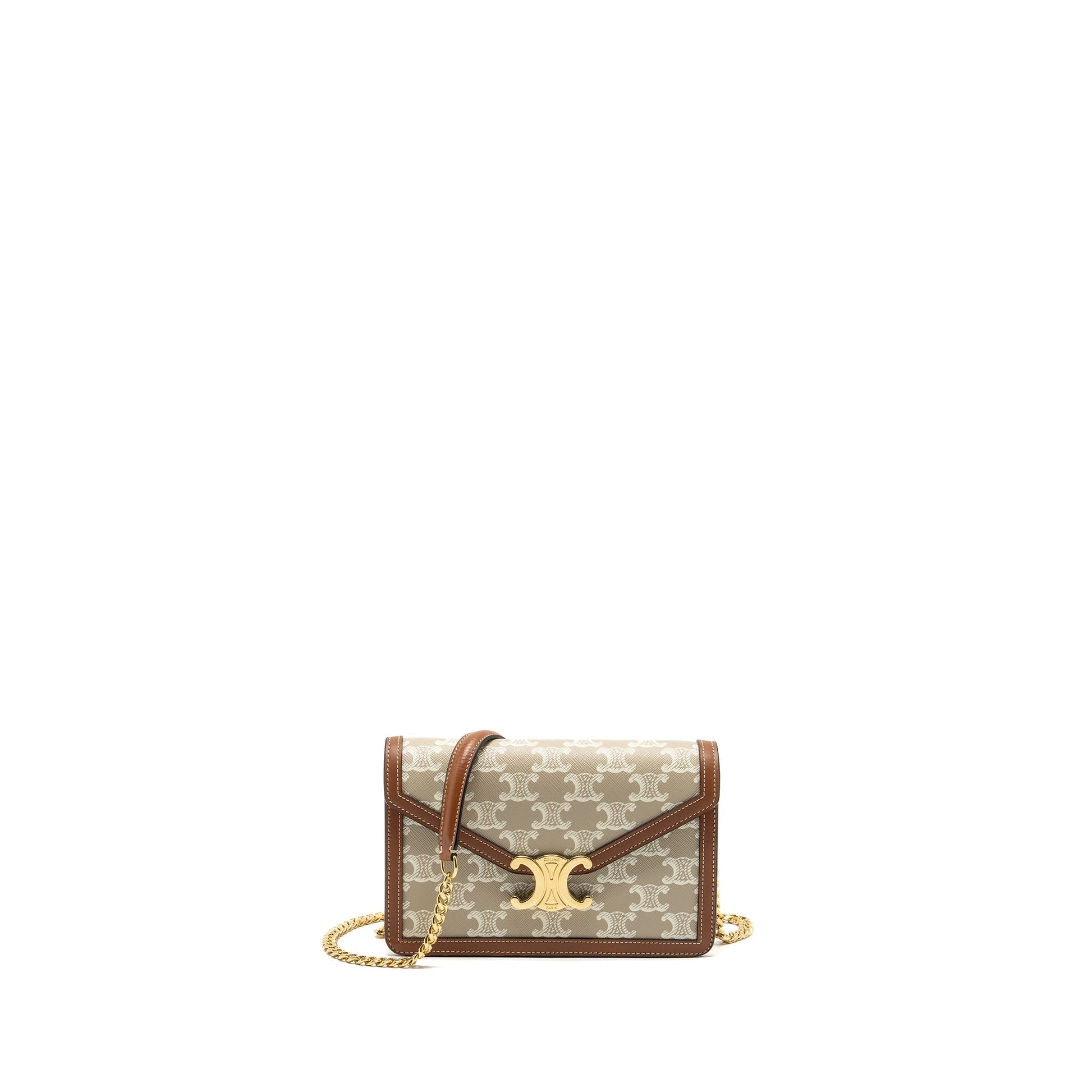 Celine MARGO wallet on chain Triomphe canvas / calfskin Grege GHW