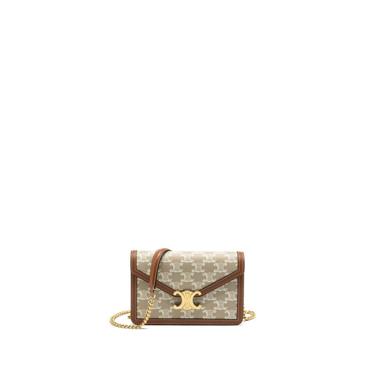 Celine MARGO wallet on chain Triomphe canvas / calfskin Grege GHW