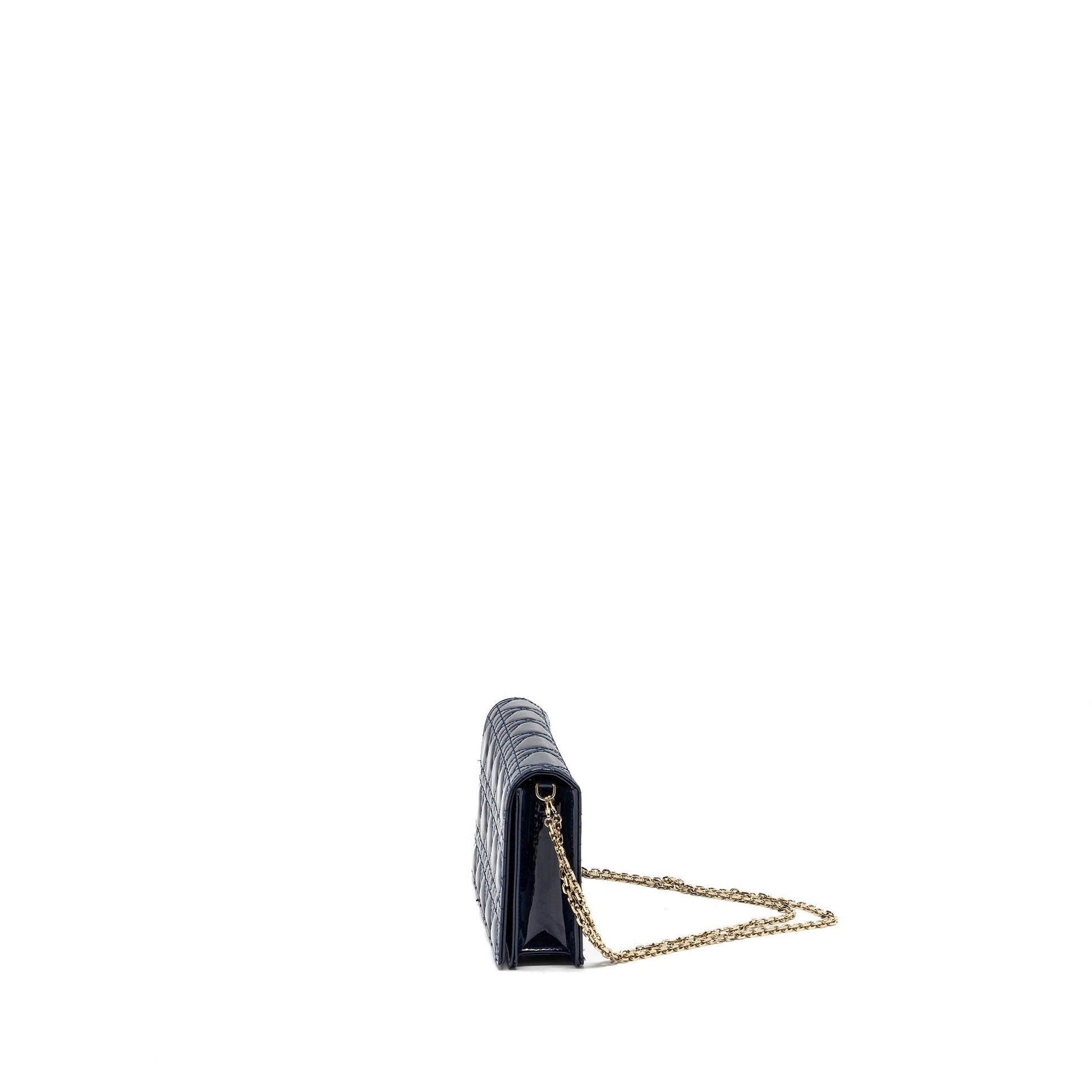 Dior Lady Dior Pouch with Chain patent dark blue