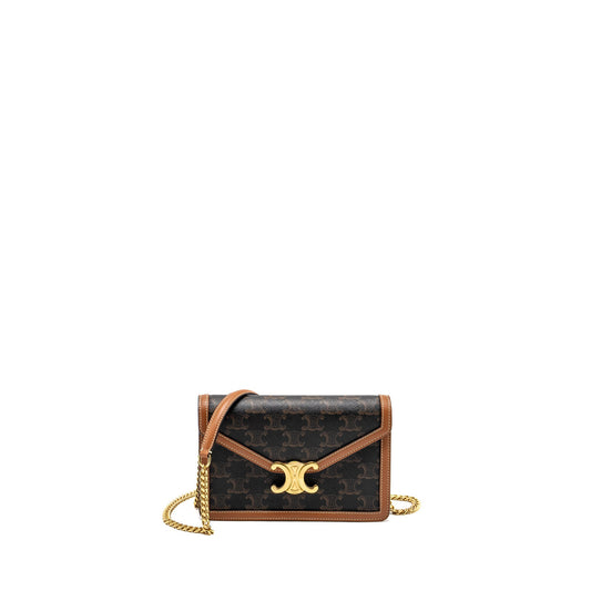 Celine Wallet on Chain Margo Triomphe Canvas/Calfskin Tan GHW