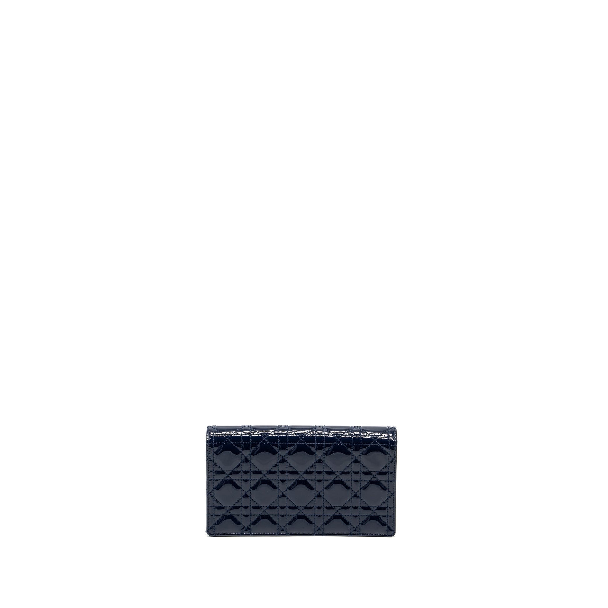 Dior Lady Dior Pouch with Chain patent dark blue