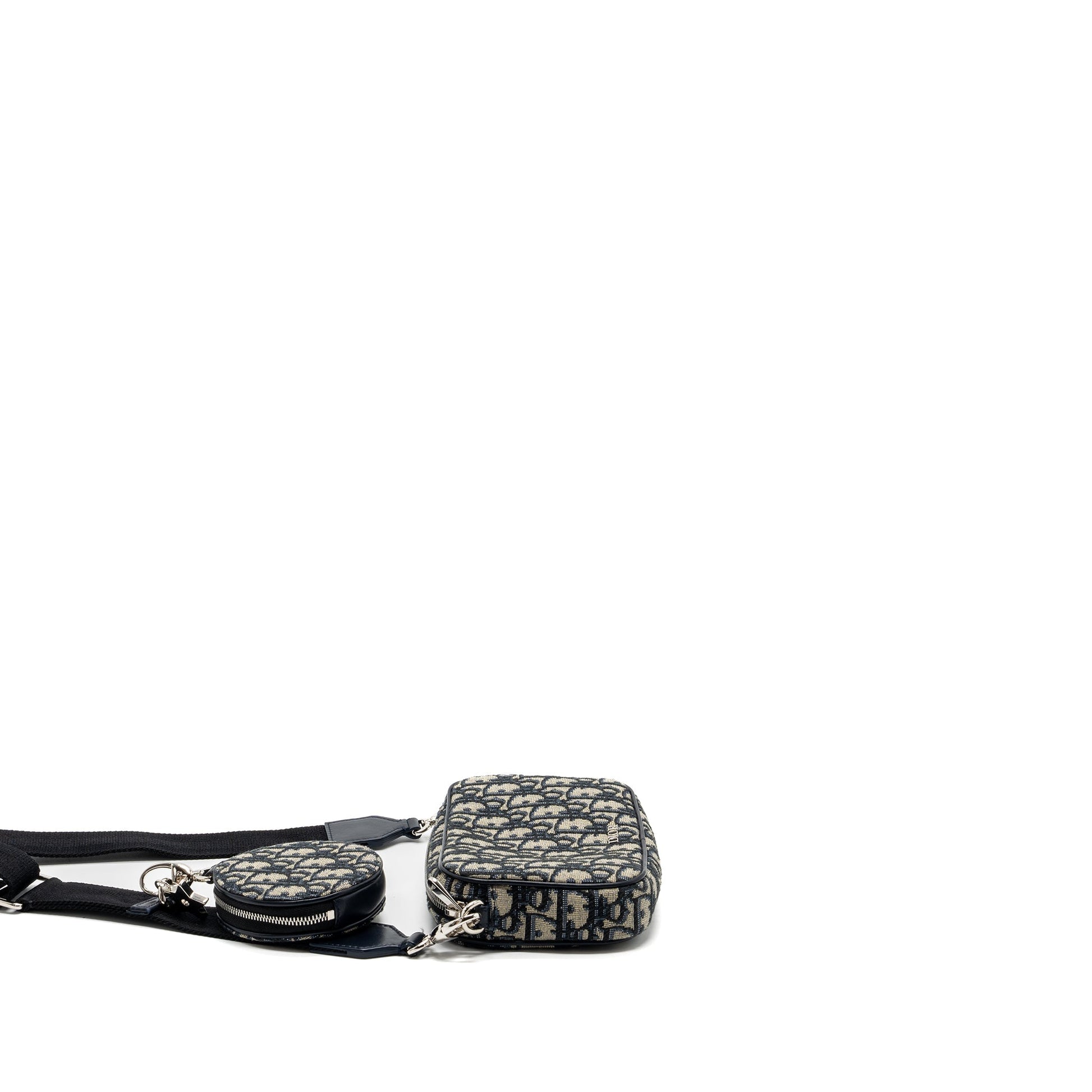 Dior 3 in 1 mini zipper pouch with strap blue jacquard
