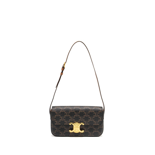 Celine Triomphe Shoulder Bag Triomphe Canvas/Calfskin Tan GHW