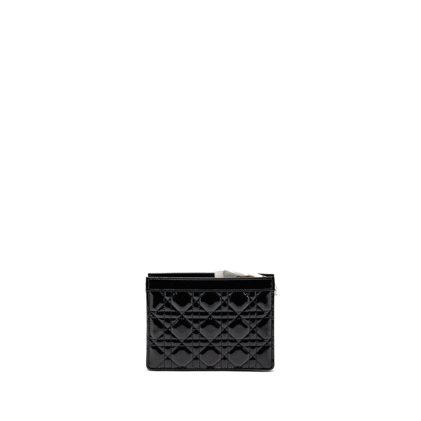 Dior Caro Pouch with Chain Patent Calfskin Black