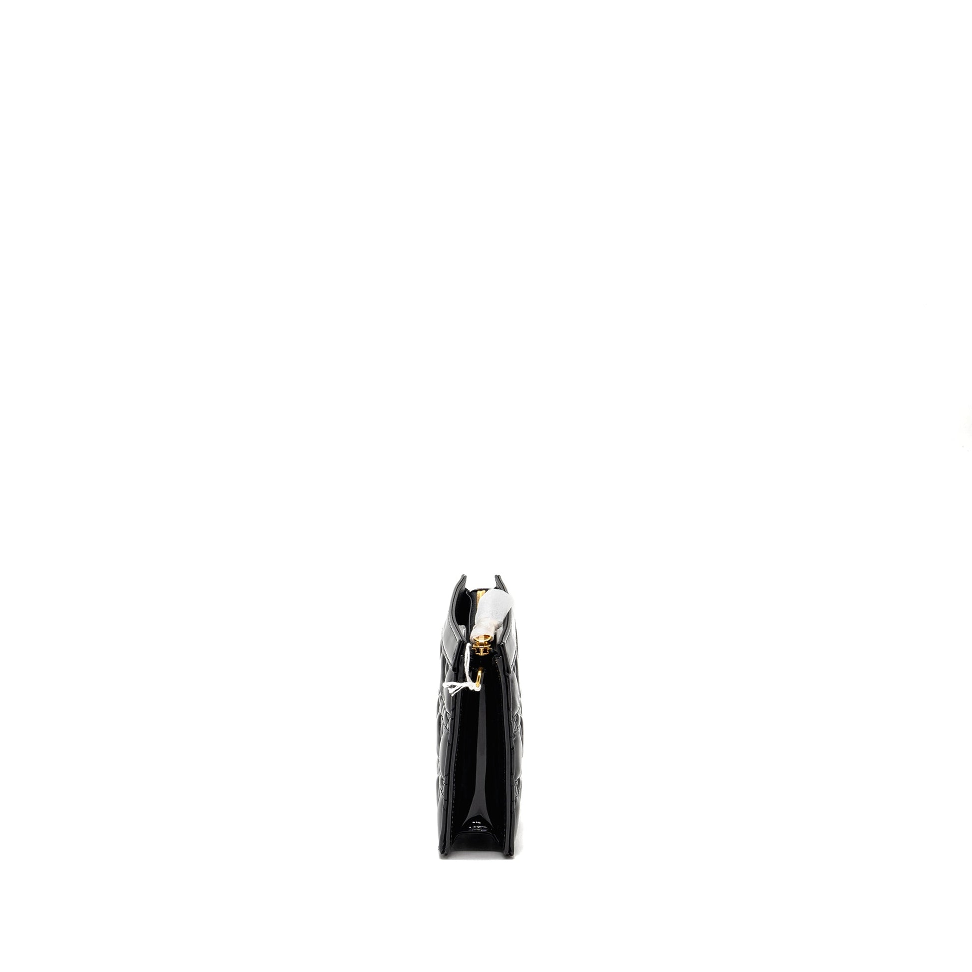 Dior Caro Pouch with Chain Patent Calfskin Black