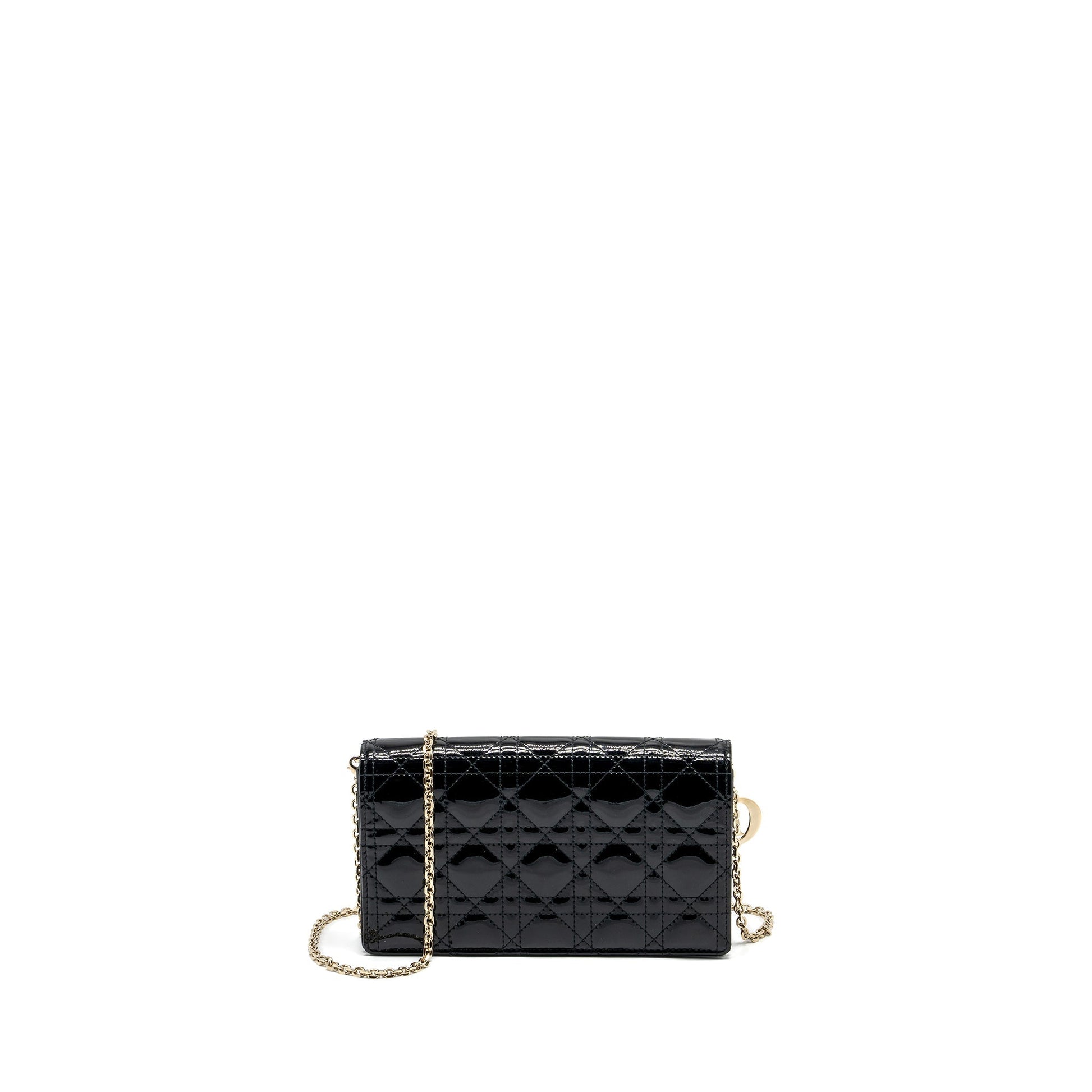 Dior Lady Dior Pouch Wallet on Chain Patent Black