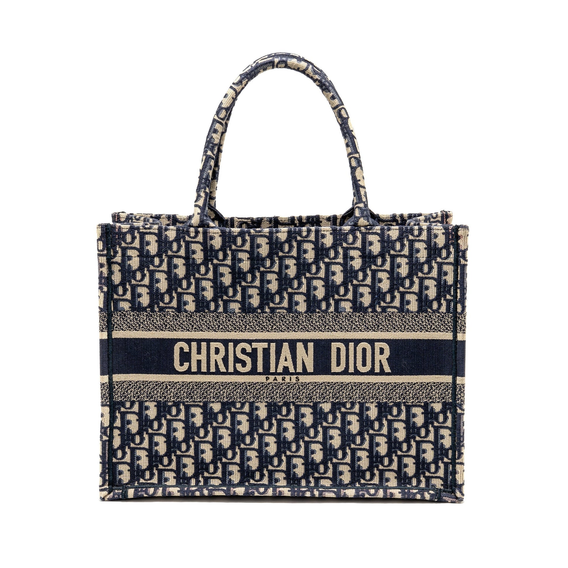 Dior Medium Book Tote Oblique Embroidery Ecru/Blue