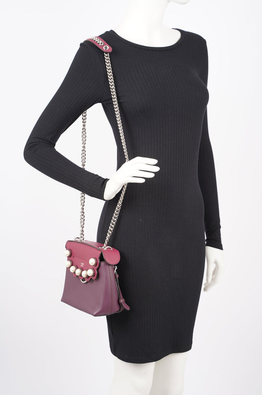 Fendi Womens Pearl Scalloped Mini Back To School Backpack Black / Cherry