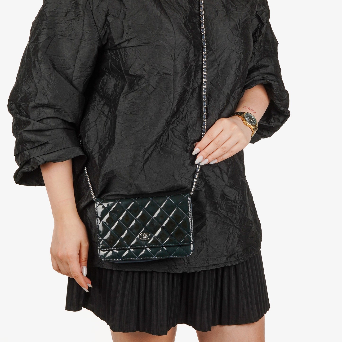 Chanel Quilted Patent Leather Wallet On Chain WOC