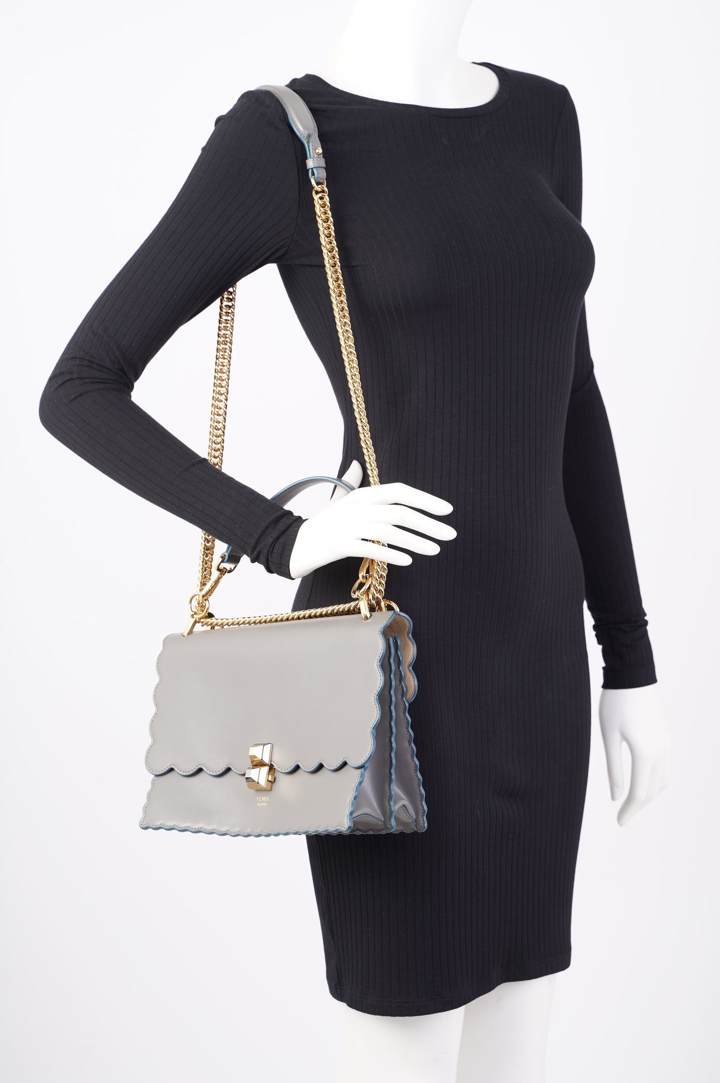 Fendi Kan I Scallop Bag Grey Leather Medium