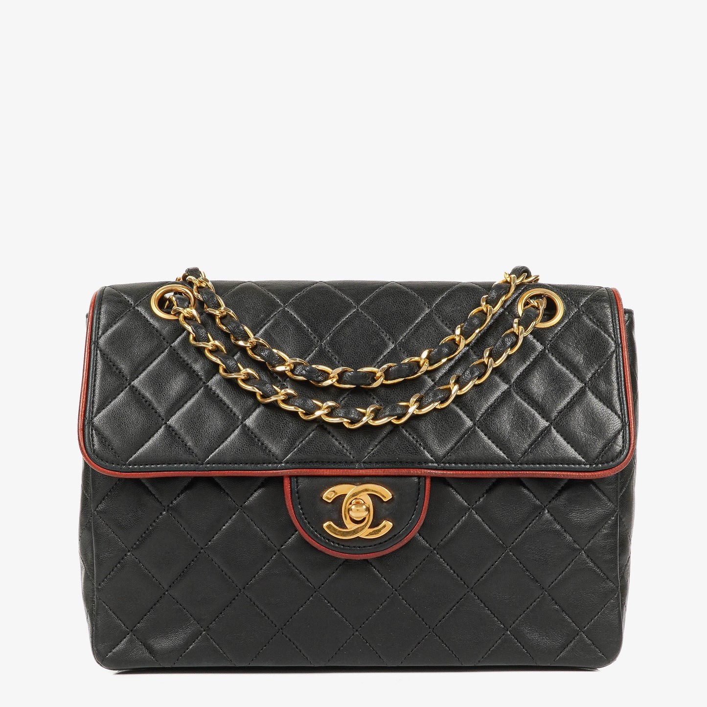Chanel Medium Single Flap Bag Black Quilted Lambskin With 24K Gold-Plated Hardware