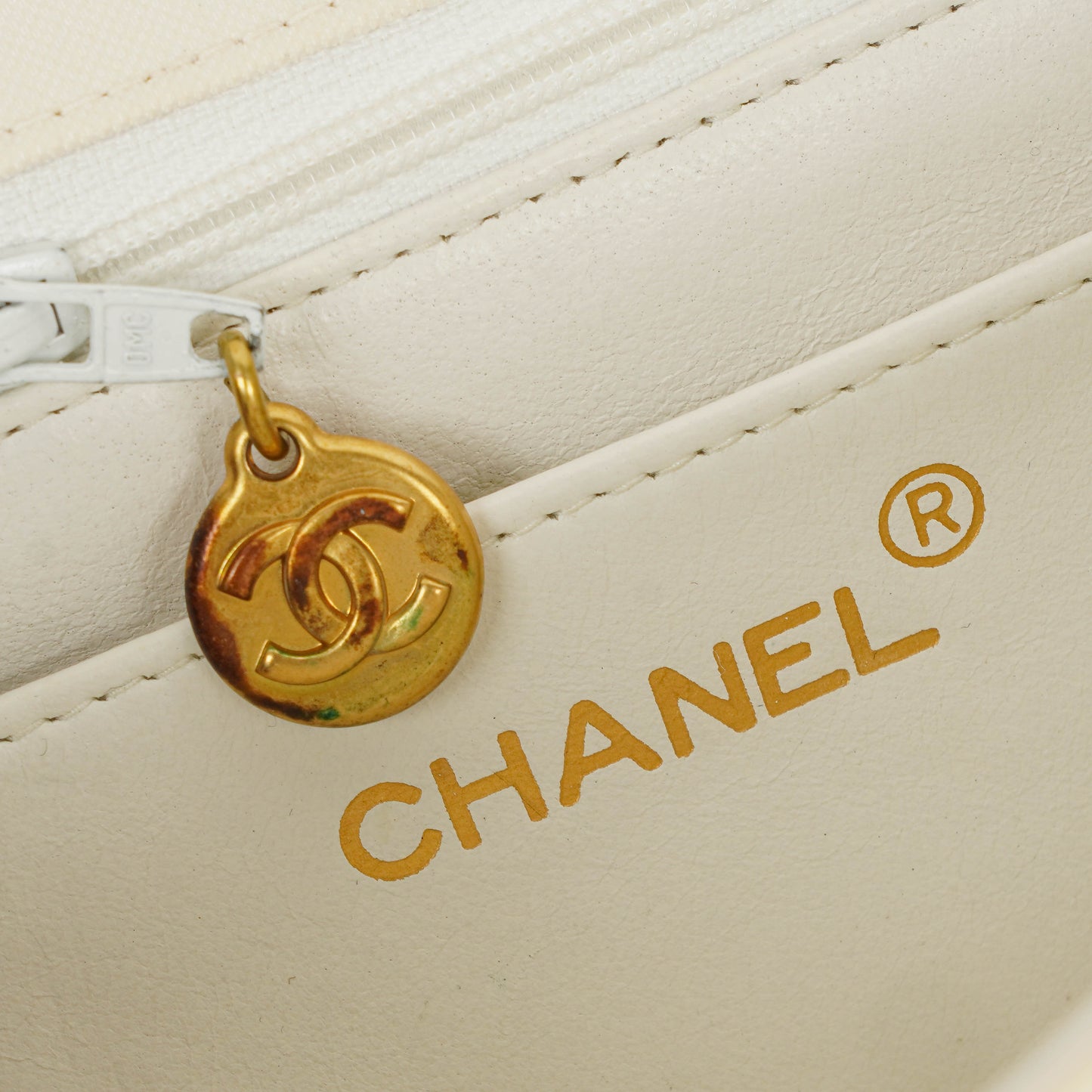 Chanel Medium Classic White Fabric Single Flap Bag With 24K Gold-Plated Hardware