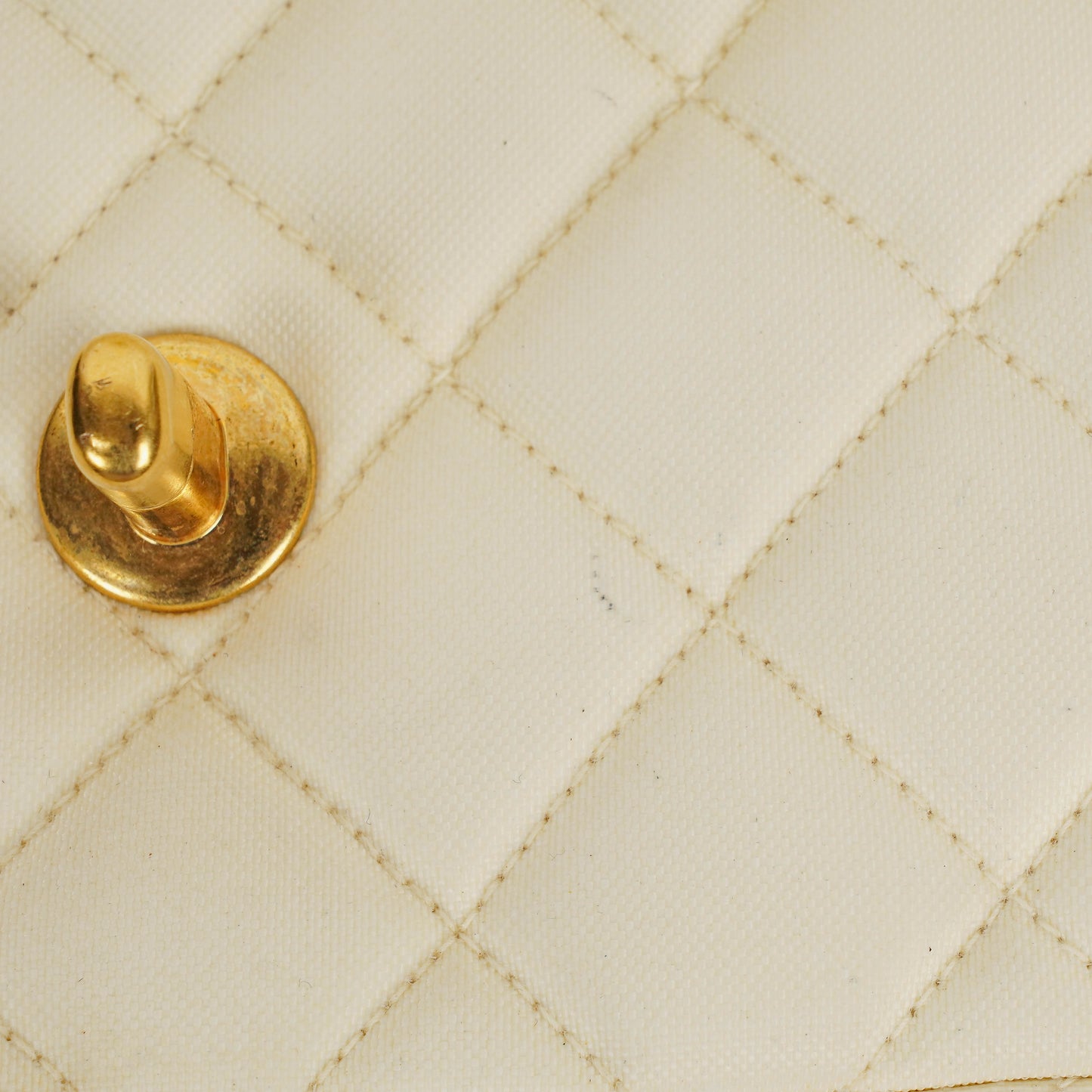 Chanel Medium Classic White Fabric Single Flap Bag With 24K Gold-Plated Hardware