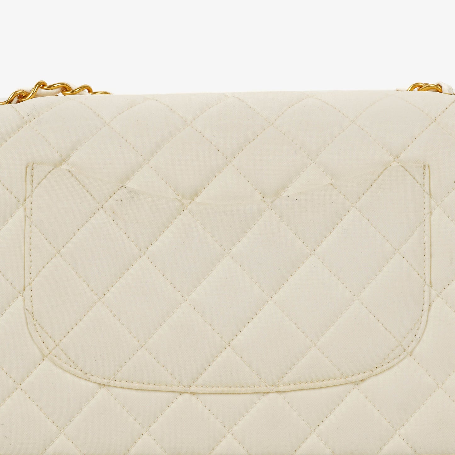 Chanel Medium Classic White Fabric Single Flap Bag With 24K Gold-Plated Hardware